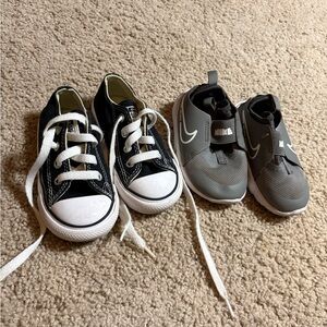 Little boys 6c black converse sneakers and 6c gray Nike sneakers